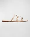 Valentino Rockstud Caged Flat Slide Sandals In Nude