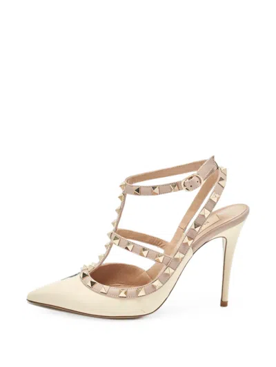 Pre-owned Valentino Garavani Rockstud Caged Heeled Pumps In Neutral