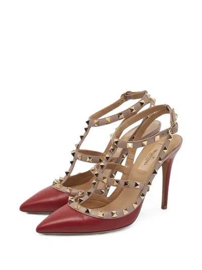 Pre-owned Valentino Garavani Rockstud Caged Heeled Pumps In Red