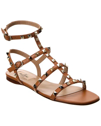Valentino Garavani Valentino Rockstud Caged Leather Ankle Strap Sandal In Beige