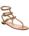Valentino Rockstud Caged Leather Ankle Strap Sandal In Beige