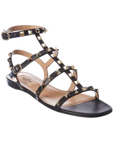 Valentino Garavani Valentino Rockstud Caged Leather Ankle Strap Sandal In Black