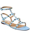 Valentino Rockstud Caged Leather Ankle Strap Sandal In Blue