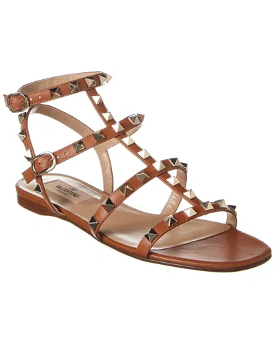 Valentino Garavani Valentino Rockstud Caged Leather Ankle Strap Sandal In Beige
