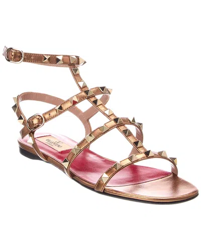 Valentino Garavani Valentino Rockstud Caged Leather Ankle Strap Sandal In Brown