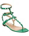 Valentino Rockstud Caged Leather Ankle Strap Sandal In Green