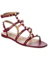 Valentino Rockstud Caged Leather Ankle Strap Sandal In Red