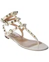 Valentino Rockstud Caged Leather Ankle Strap Sandal In White