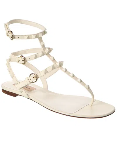 Valentino Garavani Valentino Rockstud Caged Leather Ankle Strap Sandal In White