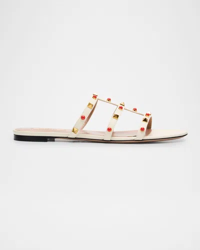 VALENTINO GARAVANI ROCKSTUD CAGED LEATHER FLAT SANDALS