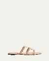 Valentino Garavani Rockstud Caged Leather Flat Sandals In Rose Cannellelatte Menta