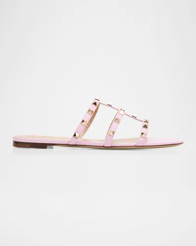 Valentino Garavani Rockstud Caged Leather Flat Slide Sandals