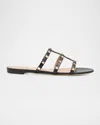 Valentino Rockstud Caged Leather Flat Slide Sandals In Multi