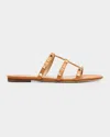 Valentino Rockstud Caged Leather Flat Slide Sandals In Multi
