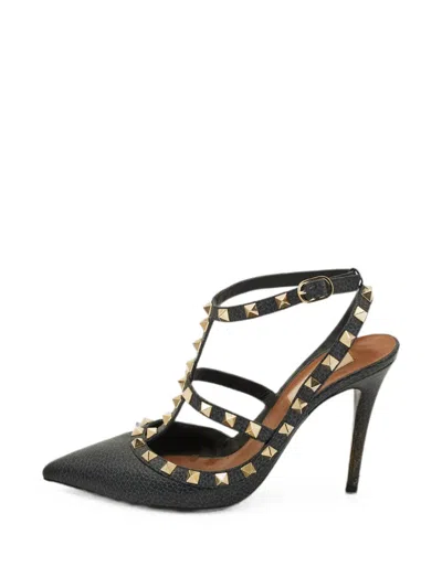 Pre-owned Valentino Garavani Rockstud Caged Leather Pumps In Blue
