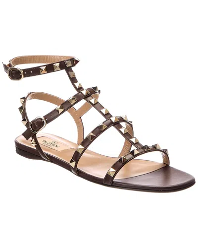 Valentino Garavani Valentino Rockstud Caged Leather Sandal In Brown