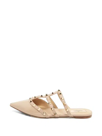 Pre-owned Valentino Garavani Rockstud Caged Mules In Neutrals