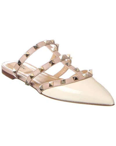 Valentino Garavani Rockstud Patent Leather Slippers In White
