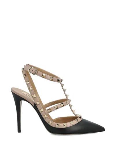 Valentino Garavani Valentino Rockstud Caged 65 Leather Ankle Strap Pump In Black