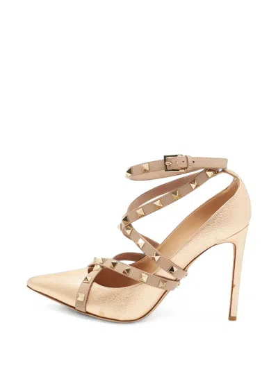 Pre-owned Valentino Garavani Rockstud Caged Pumps In Gold