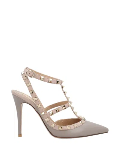 Pre-owned Valentino Garavani Rockstud Caged Pumps In Neutral