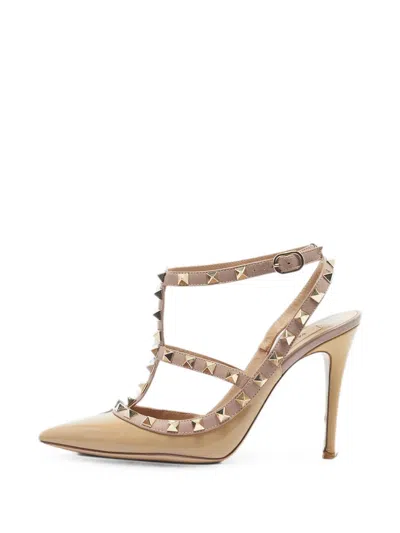 Pre-owned Valentino Garavani Rockstud Caged Pumps In Neutral