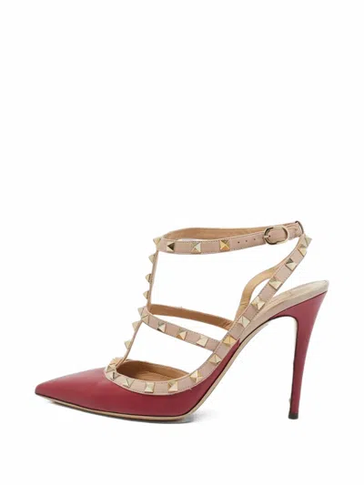 Pre-owned Valentino Garavani Rockstud Caged Pumps In Red