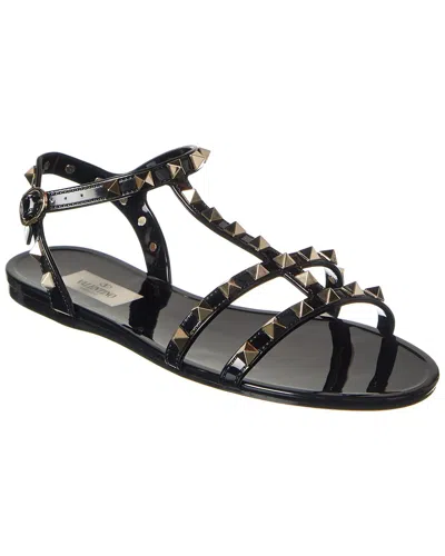 Valentino Garavani Dnu Inv Valentino Rockstud Caged Rubber Sandal In Black