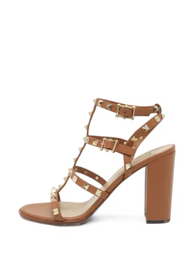 Pre-owned Valentino Garavani Rockstud Caged Sandals In Brown