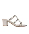 Valentino Garavani Rockstud Metallic Calfskin Leather Slide Sandal 60 Mm Woman Skin 41.5 In Nude