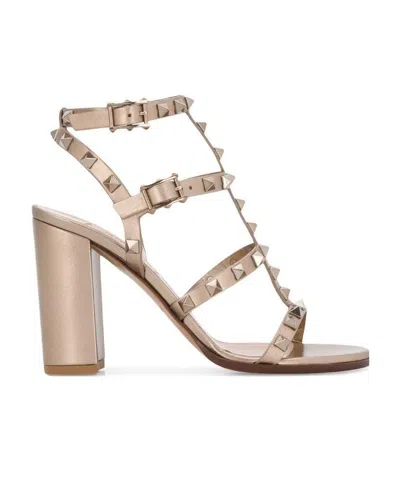 VALENTINO GARAVANI ROCKSTUD  METALLIC CALFSKIN ANKLE STRAP SANDAL 90 MM