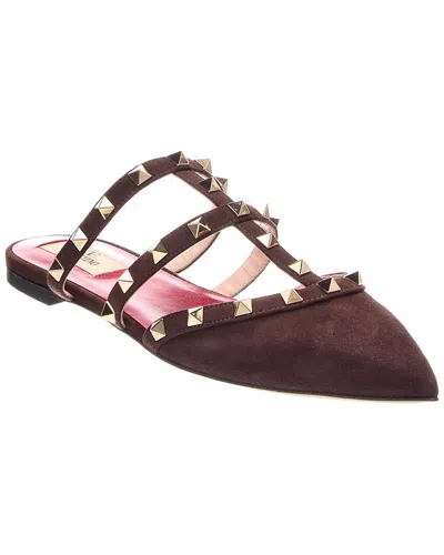 Valentino Garavani Valentino Rockstud Caged Suede Mule In Burgundy
