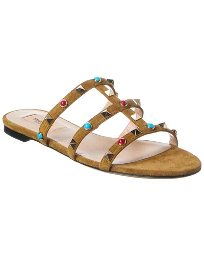 Valentino Garavani Valentino Rockstud Caged Suede Sandal In Brown