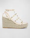 Valentino Rockstud Caged Wedge Espadrille Sandals In Brown