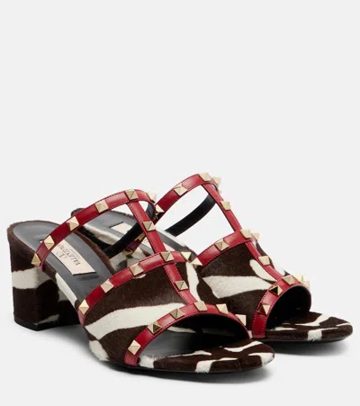 Valentino Garavani Rockstud Calf Hair And Leather Pumps In Brown