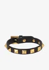 Valentino Garavani Men Rockstud Leather Bracelet In Black