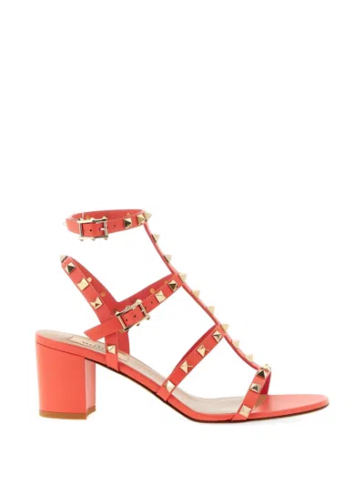 Valentino Garavani Rockstud Calf-leather Sandals In Orange