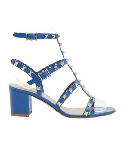 Valentino Garavani Rockstud Calfskin Ankle Strap Sandal 60 Mm In Blue