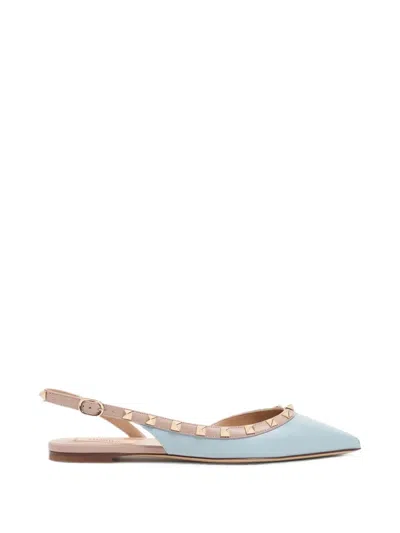 Valentino Garavani Rockstud Calfskin Ballerinas In Blue