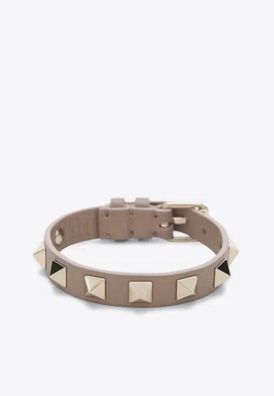 Valentino Garavani Rockstud Calfskin Bracelet In Powder