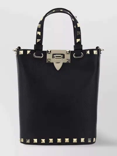 Valentino Garavani Rockstud Calfskin Bucket Bag In Black