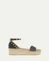 Valentino Rockstud Calfskin Flatform Espadrille Sandals In Multi