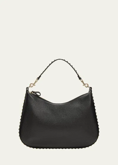 Valentino Garavani Rockstud Calfskin Hobo Bag In Nero