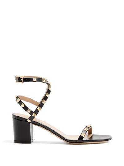 Valentino Garavani Rockstud Calfskin Sandals With Straps 60mm In Black