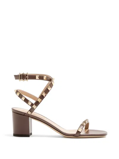 Valentino Garavani Rockstud Calfskin Sandals With Straps 60mm In Brown