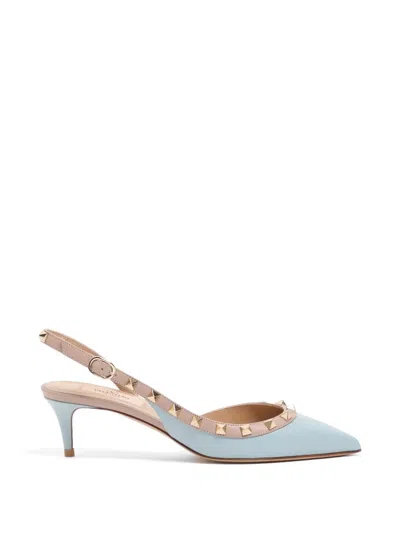 Valentino Garavani Rockstud Calfskin Slingback Pumps 50mm In Blue