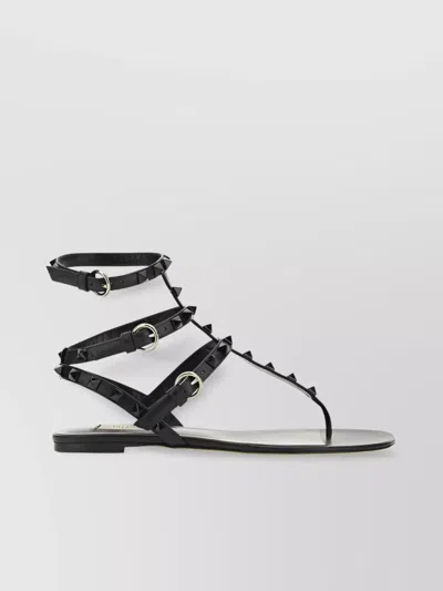 Valentino Garavani Rockstud Calfskin Strappy Sandals In Black