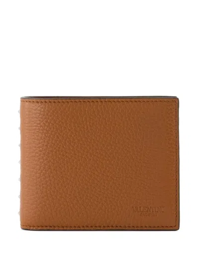 Valentino Garavani Rockstud Calfskin Wallet In Brown