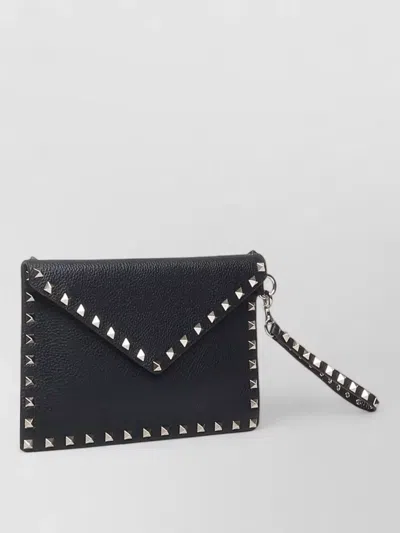 Valentino Garavani Rockstud Calfskin Wrist Clutch Pouch In Black
