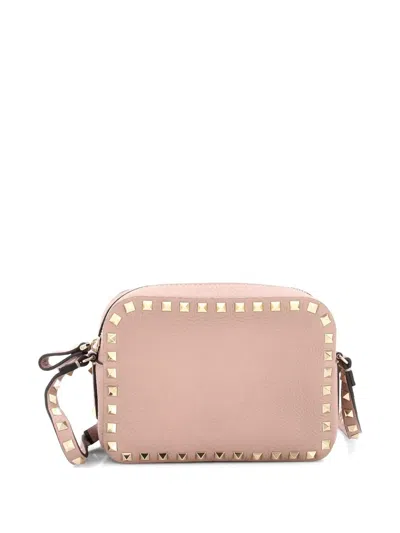 Pre-owned Valentino Garavani Rockstud Camera Leather Crossbody Bag In Neutral